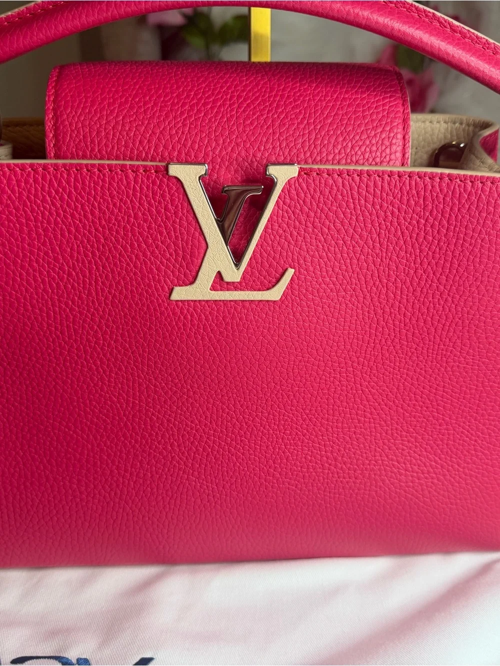 Louis Vuitton Capucines PM Pink Taurillon Leather Top Handle Bag Entrupy COA